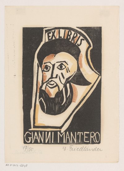Ex libris de Gianni Mantero - Erna Levy Friedländer (signed by artist)