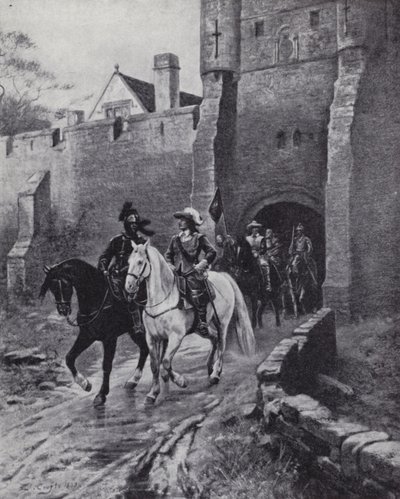 Oliver Cromwell avec son armée à Bootham Bar, York lorsque Charles II a tenté de reprendre le trône en 1650 - Ernest (after) Crofts