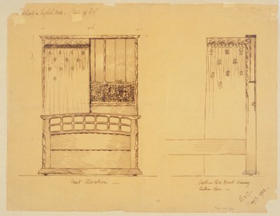 Conception pour un lit en chêne anglais, 1902 - Ernest Barnsley