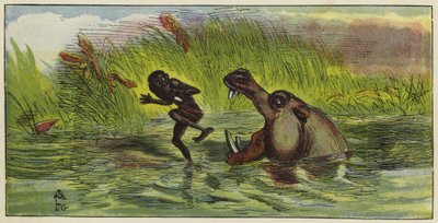 Homme Ashanti menacé par un hippopotame - Ernest Henry Griset