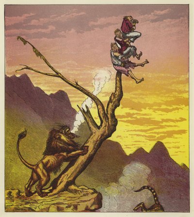 Les trois marins échappent à un lion en grimpant à un arbre - Ernest Henry Griset