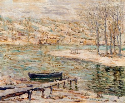 Scène de rivière - Bateau et arbres - Ernest Lawson