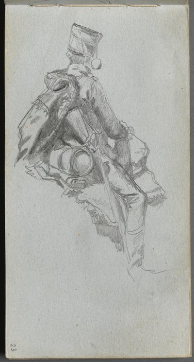 Carnet de croquis, page 23 : Soldat assis - Ernest Meissonier