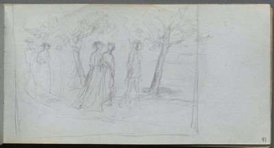 Carnet de croquis, page 41 : Figures dans un paysage - Ernest Meissonier