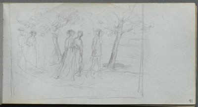 Carnet de croquis, page 41 : Figures dans un paysage - Jean Louis Ernest Meissonier
