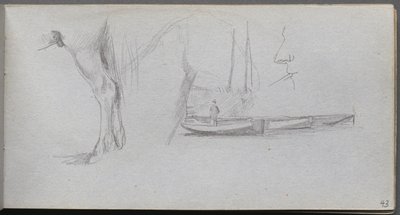 Carnet de croquis, page 43 : Études : Jambe de cheval, figure dans un bateau et profil - Ernest Meissonier