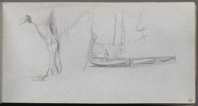 Carnet de croquis, page 43 : Études : Jambe de cheval, Figure dans un bateau, et Profil - Jean Louis Ernest Meissonier