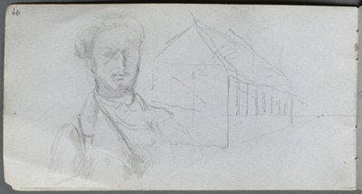 Carnet de croquis, page 99 : Étude de figure, bâtiment - Jean Louis Ernest Meissonier