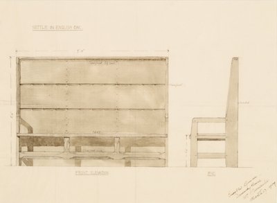 Design pour un banc en chêne anglais - Ernest William Gimson