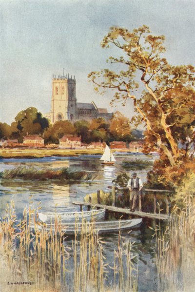 Christchurch Priory depuis Wick Ferry - Ernest William Haslehust