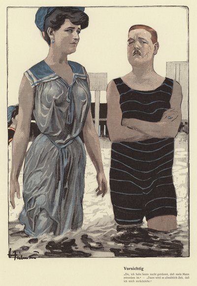 Homme et sa maîtresse mariée se baignant (lithographie en couleur) - Ernst (after) Heilemann