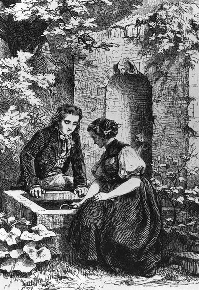 Hermann et Dorothée à la fontaine, illustration pour Hermann et Dorothée, idylle de Johann Wolfgang von Goethe (1749-1832), gravure d