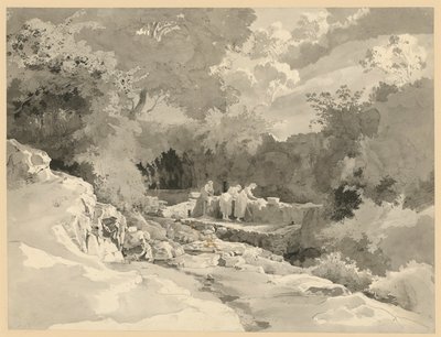 Paysage avec des femmes à la fontaine de lavage - Ernst Fries