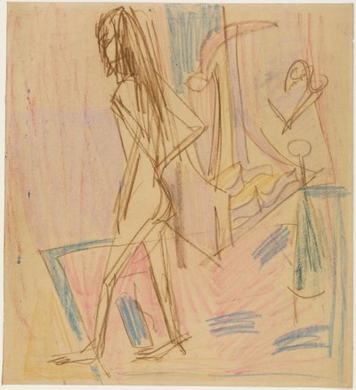 Nu féminin debout sur un tapis - Ernst Ludwig Kirchner