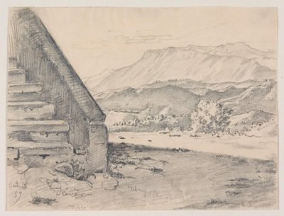 Prospect avec un escalier à gauche et à droite vue sur un paysage montagneux - Ernst Meyer