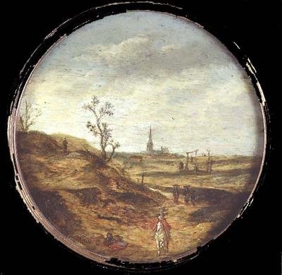 Un paysage étendu avec des voyageurs sur une route - Esaias II van de Velde