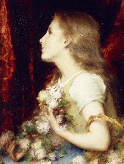 Une jeune fille avec un panier de fleurs - Etienne Adolphe Piot