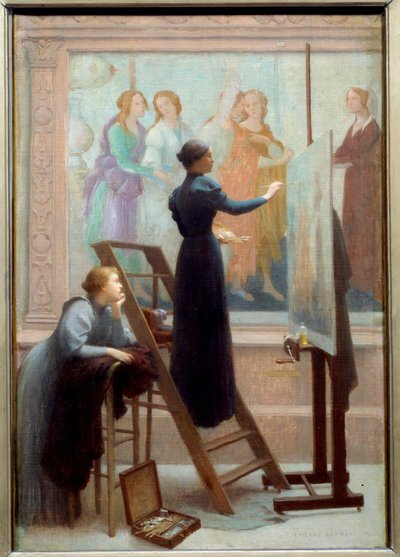Au Louvre (deux femmes copiant la fresque de Botticelli) - Etienne Azambre