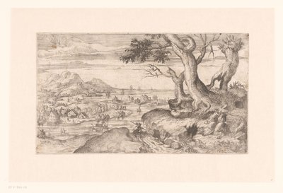 Paysage avec une satyre femelle nourrissant un enfant satyre - Etienne Dupérac (attributed to)