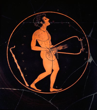 Art étrusque : kylix en terre cuite noire décorée de la représentation d