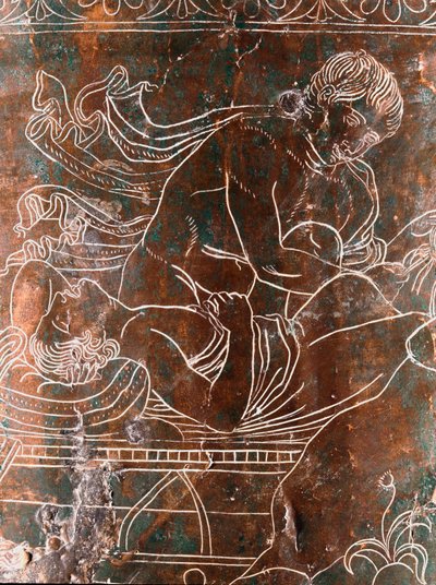 Art étrusque : détail du Ciste Ficoroni en bronze représentant la légende des Argonautes : le navire d