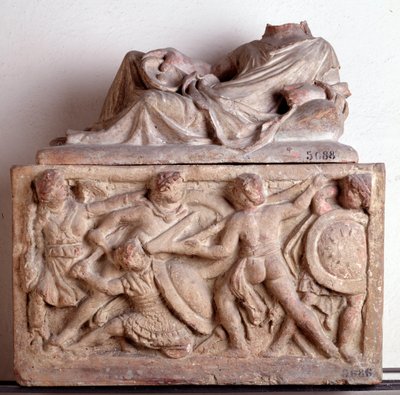 Civilisation étrusque : urne en terre cuite de Chiusi Italie - IIe siècle av. J.-C. Dim 33x56x27 cm. Florence, Museo Archeologico, inv 5686 - Etruscan