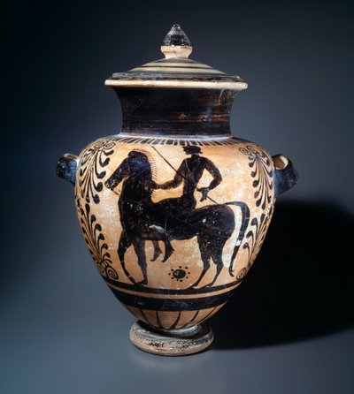 Stamnos en terre cuite représentant un cavalier, 500-490 av. J.-C. - Etruscan
