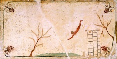 Plongeur, vers 480-490 av. J.-C., fresque décorative de la dalle de couverture de la Tombe du Plongeur à Paestum, Campanie, Italie, Ve siècle av. J.-C. - Etruscan