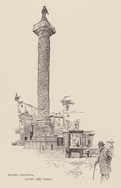 Piazza Colonna, le long du Corso (gravure) - Ettore Tito