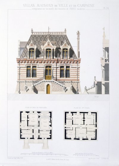 Design de maisons de ville et de campagne basé sur les maisons modernes de Paris, vers 1864 - Eugene Cordier