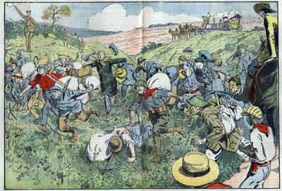 La course aux diamants (Afrique du Sud) : une course organisée pour décider qui occupera les parcelles de diamants les plus proches du gisement. Illustration de Damblans dans «Le Pèlerin» du 3 août - Eugene Damblans