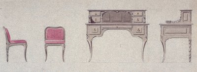 Chaise à dossier bas et bureau pour la Chambre Dorée - Eugene Emmanuel Viollet le Duc