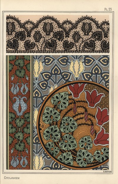 Motif de Cyclamen persicum dans des motifs pour dentelle, papier peint et tissu - Eugene Grasset