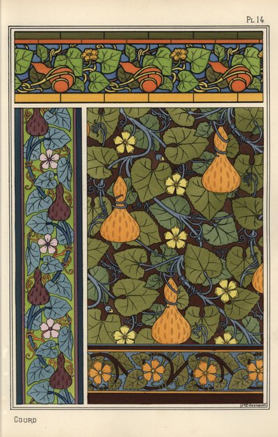 Gourde dans des motifs de papier peint, vitrail et tissu - Eugene Grasset