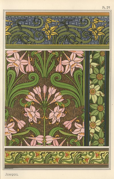 Jonquille, Narcissus jonquilla, comme motif de design dans les motifs de papier peint et de tissu - Eugene Grasset