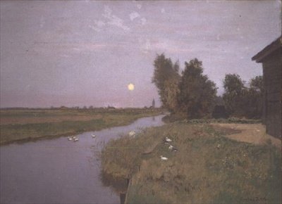 Paysage avec des canards sur une rivière - Eugene Jettel