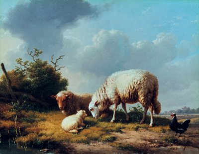 Moutons et volailles dans un paysage, 19ème siècle - Eugene Joseph Verboeckhoven