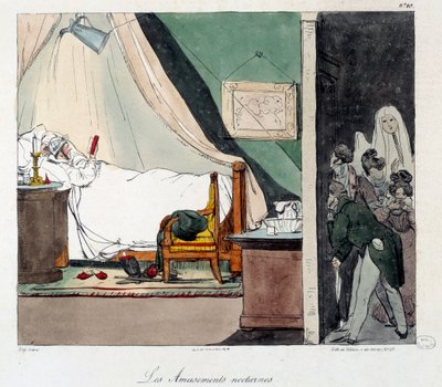 Plaisir nocturne. Les enfants ont peur de faire peur à une personne lisant au lit - Eugene Louis Lami