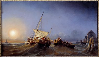 Le retour des pêcheurs au coucher du soleil - Eugene Modeste Edmond Lepoittevin