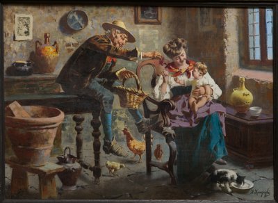 Scène avec un homme, une femme et une petite fille - Eugenio Zampighi