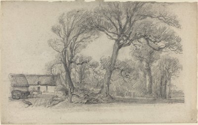 Paysage avec arbres, cottage et chariot de ferme - Eugène Boudin