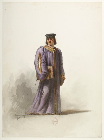 Btv1b84558104 32 - Saint-Saëns - Henry VIII - Maquettes de costumes - Lacoste - 32. Scribe en costume de docteur - Eugene Lacoste