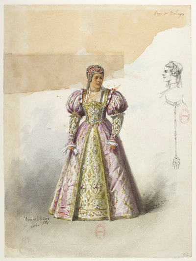 Btv1b84558104 62 - Saint-Saëns - Henry VIII - Maquettes de costumes - Lacoste - 62. Anne de Boleyn avec collette - Eugene Lacoste