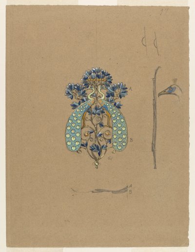 Conception pour une boucle de ceinture avec motif de paon - Eugene Grasset