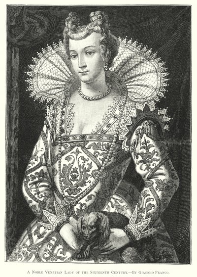 Une noble dame vénitienne du XVIe siècle (gravure) - European School