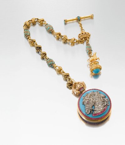 Montre de présentation extrêmement fine et historiquement intéressante avec chaîne et sceau, faite pour le roi Louis II de Bavière, vers 1880 - European School