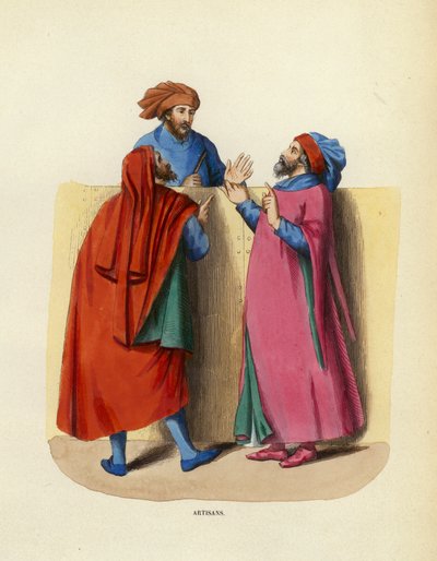 Artisans (gravure en couleur) - European School