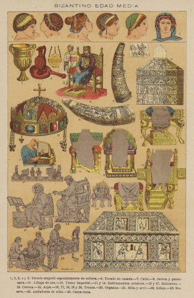 Byzantin Moyen Âge (lithographie en couleur) - European School