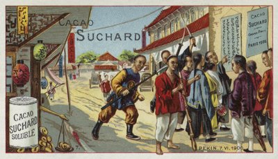 Boxers dans une rue de Pékin, Chine, Révolte des Boxers, 7 juin 1900 - European School