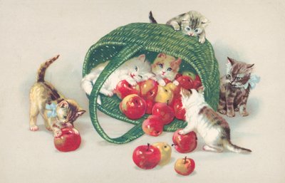 Carte postale de chat (lithographie couleur) - European School